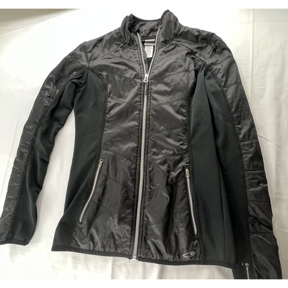 Champion Womens Black Full Zip Fleece Nylon Long Sleeve Jacket Size S/P